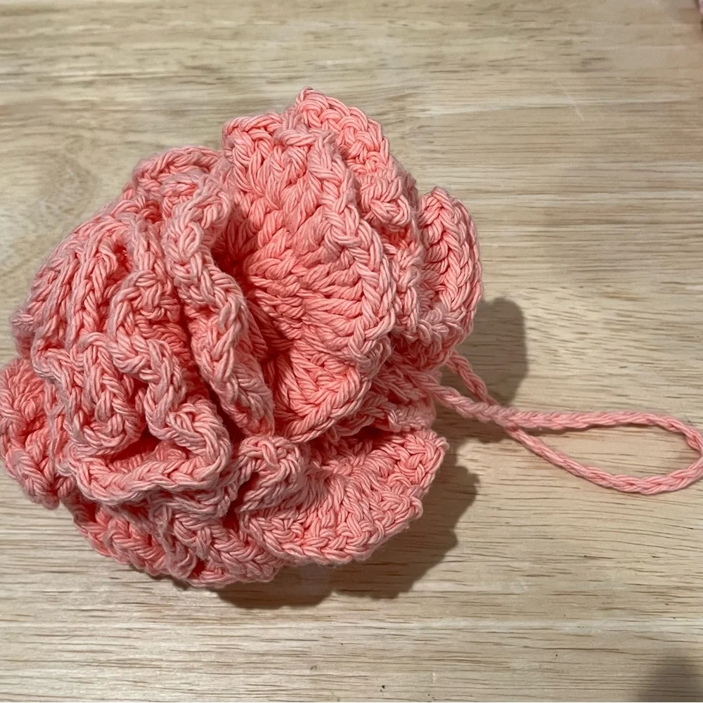 Set of 3 Crochet Peach/Burgundy/Gray Eco-Friendly Bath Loofahs with Hanging Loop